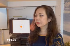 Bà Julie Nguyễn trong cuộc trả lời phỏng vấn phóng viên TTXVN tại Canada. (Ảnh: Hà Linh/TTXVN)