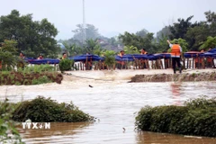 Đoạn đê bối sông Cầu bị vỡ tại khu vực Tổ 33, phường Phan Đình Phùng. (Ảnh: Trần Trang/TTXVN)
