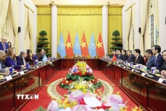 Chủ tịch nước Lương Cường hội đàm với Tổng Thư ký Liên hợp quốc António Guterres. (Ảnh: Lâm Khánh/TTXVN)