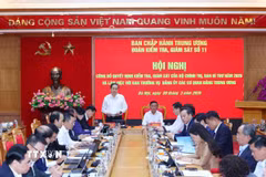 Chủ tịch Quốc hội Trần Thanh Mẫn, Trưởng đoàn Kiểm tra, giám sát phát biểu tại hội nghị. (Ảnh: Phương Hoa/TTXVN)