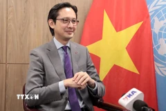 Đại sứ Đỗ Hùng Việt trả lời phỏng vấn phóng viên thường trú TTXVN tại New York. (Ảnh: Lê Hoàng/TTXVN)