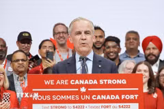 Thủ tướng Canada Mark Carney phát biểu tại Ottawa sau khi đảng Tự do của ông giành chiến thắng trong cuộc tổng tuyển cử, ngày 29/4/2025. (Ảnh: Kyodo/TTXVN)
