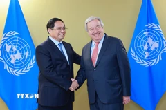 Thủ tướng Phạm Minh Chính hội kiến Tổng Thư ký Liên hợp quốc Antonio Guterres. (Ảnh: Dương Giang/TTXVN)