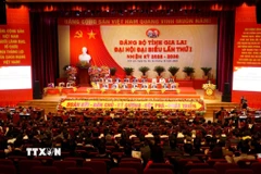 Lễ bế mạc Đại hội đại biểu Đảng bộ tỉnh Gia Lai lần thứ nhất, nhiệm kỳ 2025-2030. (Ảnh: Đình Quân/TTXVN)