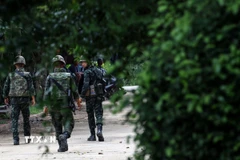 Binh sỹ Thái Lan được triển khai tại tỉnh Surin ngày 25/7. (Ảnh: AA/TTXVN)