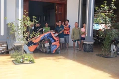 Nhiều hộ gia đình ở Đa Hội, xã Hợp Thịnh, tỉnh Bắc Ninh bị cô lập do nước lũ. (Ảnh: Phan Phương/TTXVN)