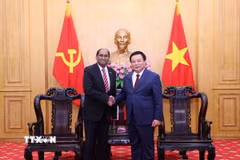 Ông Nguyễn Xuân Thắng tiếp Ngài Jaya Ratnam, Đại sứ Singapore tại Việt Nam. (Ảnh: Văn Điệp/TTXVN)