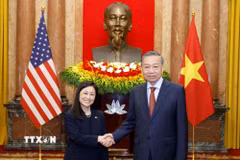 Tổng Bí thư, Chủ tịch nước Tô Lâm với Đại sứ Hợp chúng quốc Hoa Kỳ Jennifer Wicks McNamara. (Ảnh: Thống Nhất/TTXVN)