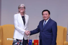 Ông Nguyễn Xuân Thắng hội kiến Toàn quyền Australia Sam Mostyn. (Ảnh: Văn Điệp/TTXVN)