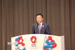 Phó Thủ tướng Chính phủ Lê Thành Long phát biểu khai mạc Ngày Quốc gia Việt Nam tại Triển lãm Thế giới EXPO 2025 Osaka Kansai. (Ảnh: Phạm Tuân/TTXVN)