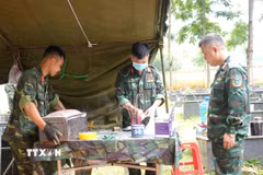 Lấy mẫu sinh phẩm ADN các liệt sĩ chưa xác định danh tính tại Nghĩa trang Quảng Uyên (xã Quảng Uyên, tỉnh Cao Bằng). (Ảnh: Chu Hiệu/TTXVN)