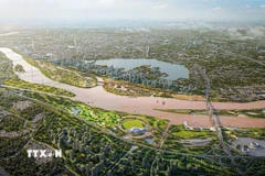 Dự án có tổng mức đầu tư khoảng 855.000 tỷ đồng với quy mô 11.000 ha kéo dài từ cầu Sông Hồng đến cầu Mễ Sở thuộc địa giới 19 xã, phường của thành phố Hà Nội, tổng chiều dài khoảng 80km. (Ảnh: Phan Phương/TTXVN)