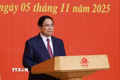 Thủ tướng Phạm Minh Chính phát biểu giao nhiệm vụ cho Phó Tổng Thanh tra Thường trực Thanh tra Chính phủ Nguyễn Quốc Đoàn. (Ảnh: Dương Giang/TTXVN)