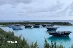 Toàn cảnh khu vực tránh trú bão của ngư dân trên các đảo thuộc Đặc khu Trường Sa, tỉnh Khánh Hòa. (Ảnh: TTXVN phát)