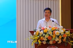 Ông Chu Đức Lam, Vụ trưởng Vụ Tài chính - Kinh tế ngành, Bộ Tài chính phát biểu tại hội nghị. (Ảnh: Minh Thu/TTXVN)