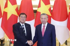 Tổng Bí thư Tô Lâm và Chủ tịch đảng Dân chủ Tự do, Thủ tướng Nhật Bản Ishiba Shigeru. (Ảnh: Thống Nhất/TTXVN)