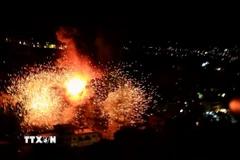 Hiện trường cuộc không kích của Israel xuống Kfarhatta, miền Nam Liban ngày 5/1/2026. (Ảnh: THX/TTXVN)