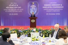 Phó Thủ tướng Bùi Thanh Sơn, Trưởng Ban chỉ đạo Lễ mở ký Công ước Hà Nội phát biểu. (Ảnh: An Đăng/TTXVN)