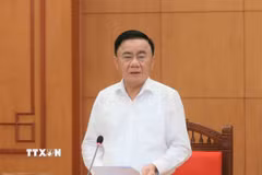 Đồng chí Trần Cẩm Tú, Ủy viên Bộ Chính trị, Thường trực Ban Bí thư phát biểu chỉ đạo buổi làm việc. (Ảnh: Phương Hoa/TTXVN)