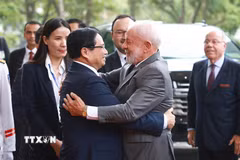 Thủ tướng Phạm Minh Chính hội kiến Tổng thống Brazil Luiz Inácio Lula da Silva. (Ảnh: Dương Giang/TTXVN)