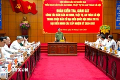 Quang cảnh Đoàn công tác của Hội đồng bầu cử Quốc gia làm việc với lãnh đạo tỉnh Tây Ninh. (Ảnh: Thanh Bình/TTXVN)