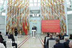 Tổng Bí thư Tô Lâm phát biểu tại buổi gặp mặt các cựu quân nhân, chuyên gia Belarus và những người bạn Belarus từng có đóng góp nổi bật cho Việt Nam. (Ảnh: Thống Nhất/TTXVN)