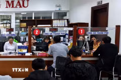 Khu vực làm thủ tục cấp, đổi giấy phép lái xe tại Trung tâm hành chính thành phố Đà Nẵng đã được Phòng Cảnh sát Giao thông, Công an thành phố Đà Nẵng tiếp quản. (Ảnh: Quốc Dũng/TTXVN)