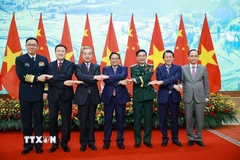 Thủ tướng Phạm Minh Chính tiếp Bộ trưởng Ngoại giao, Quốc phòng, Công an Trung Quốc sang dự Hội nghị lần thứ nhất, Cơ chế đối thoại chiến lược “3+3.” (Ảnh: Dương Giang/TTXVN)