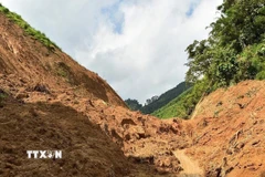 Một điểm sạt lở đất tại thôn Ngõa, xã Yên Phú, tỉnh Tuyên Quang. (Ảnh: Thanh Phúc/TTXVN phát)