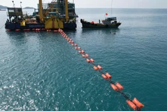 Thi công kéo dải cáp ngầm cấp điện từ điện lưới quốc gia ra Côn Đảo. (Nguồn: EVN)