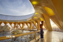 Du khách thành tâm khấn bái trên đỉnh núi Bà Đen trong khoảnh khắc chiều hoàng hôn, gửi gắm ước vọng bình an, may mắn cho năm mới 2026. (Ảnh: Giang Phương/TTXVN)