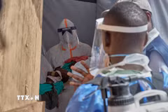 Nhân viên y tế chăm sóc các em nhỏ mắc Ebola tại Bunia, tỉnh Ituri, CHDC Congo. (Ảnh: THX/TTXVN phát)