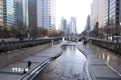 Dòng suối Cheonggyecheon dài 5,8km chảy qua các quận ở trung tâm thủ đô Seoul, không chỉ có ý nghĩa biểu tượng mà còn giúp điều hòa không khí và mang lại sự dịu mát cho người dân thủ đô. (Ảnh: Khánh Vân/TTXVN)