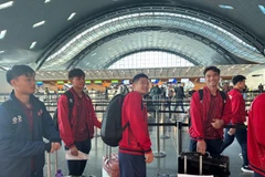 Các cầu thủ U23 Việt Nam rời Qatar sang Saudi Arabia. (Nguồn: VFF)