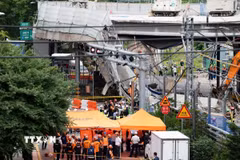 Hiện trường vụ sập cầu vượt Seosomun tại Seoul, Hàn Quốc, ngày 26/5/2026. (Ảnh: THX/TTXVN)