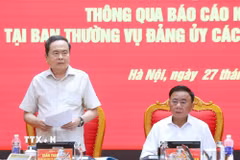 Chủ tịch Quốc hội Trần Thanh Mẫn, Trưởng Đoàn kiểm tra, giám sát số 11 của Bộ Chính trị phát biểu chỉ đạo Hội nghị. (Ảnh: Phương Hoa/TTXVN)