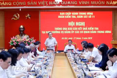 Chủ tịch Quốc hội Trần Thanh Mẫn, Trưởng Đoàn kiểm tra, giám sát số 11 của Bộ Chính trị phát biểu chỉ đạo Hội nghị. (Ảnh: Phương Hoa/TTXVN)