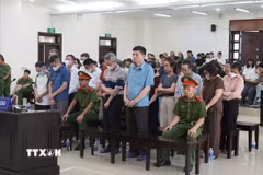 Các bị cáo trong vụ án tại Cục An toàn thực phẩm. (Ảnh: Xuân Tùng/TTXVN)