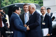 Thủ tướng Phạm Minh Chính hội kiến Chủ tịch Hội đồng châu Âu António Costa. (Ảnh: Dương Giang/TTXVN)