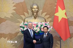 Phó Chủ tịch Quốc hội Nguyễn Doãn Anh và Chủ nhiệm Ủy ban Quốc phòng và các Lực lượng vũ trang Hạ viện Pháp Jean-Michel Jacques. (Ảnh: Tuấn Anh/TTXVN)