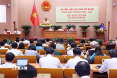Kỳ họp thứ ba, Hội đồng Nhân dân thành phố Hà Nội khóa XVII. (Ảnh: Văn Điệp/TTXVN)