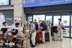 Lao động Việt Nam làm thủ tục nhập cảnh tại sân bay Incheon, Hàn Quốc. (Ảnh: Mạnh Hùng/TTXVN)