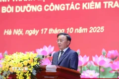 Đồng chí Trần Cẩm Tú, Ủy viên Bộ Chính trị, Thường trực Ban Bí thư phát biểu chỉ đạo. (Ảnh: Phương Hoa/TTXVN)