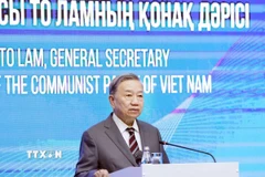 Tổng Bí thư Tô Lâm phát biểu về chính sách tại Học viện Hành chính Công trực thuộc Tổng thống Kazakhstan. (Ảnh: Thống Nhất/TTXVN)
