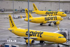 Máy bay của Hãng hàng không Spirit Airlines tại sân bay quốc tế Fort Lauderdale - Hollywood ở thành phố Fort Lauderdale, bang Florida, Mỹ ngày 23/4/2026. (Ảnh: Reuters/TTXVN)