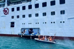 Lực lượng chức năng của Việt Nam tiếp cận tàu du lịch để cấp cứu cho 2 du khách.