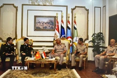 Đại tướng Phan Văn Giang, Bộ trưởng Bộ Quốc phòng hội kiến Đại tướng Abdel Mageed Saqr, Bộ trưởng Bộ Quốc phòng Ai Cập. (Ảnh: TTXVN phát)