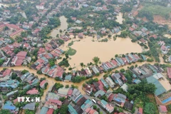Phường Nam Cường, tỉnh Lào Cai có hàng trăm hộ dân bị ngập sâu. (Ảnh: Tuấn Anh/TTXVN)