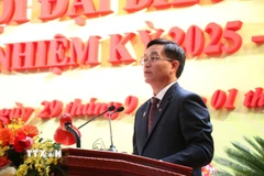 Ông Nguyễn Đình Trung, Bí thư Tỉnh ủy Đắk Lắk nhiệm kỳ 2020-2025, phát biểu khai mạc Đại hội. (Ảnh: Ngọc Minh/TTXVN)