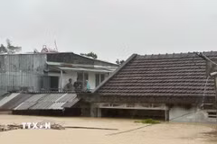 Nhiều khu vực ở Gia Lai ngập sâu trong mưa lũ. (Ảnh: TTXVN phát)